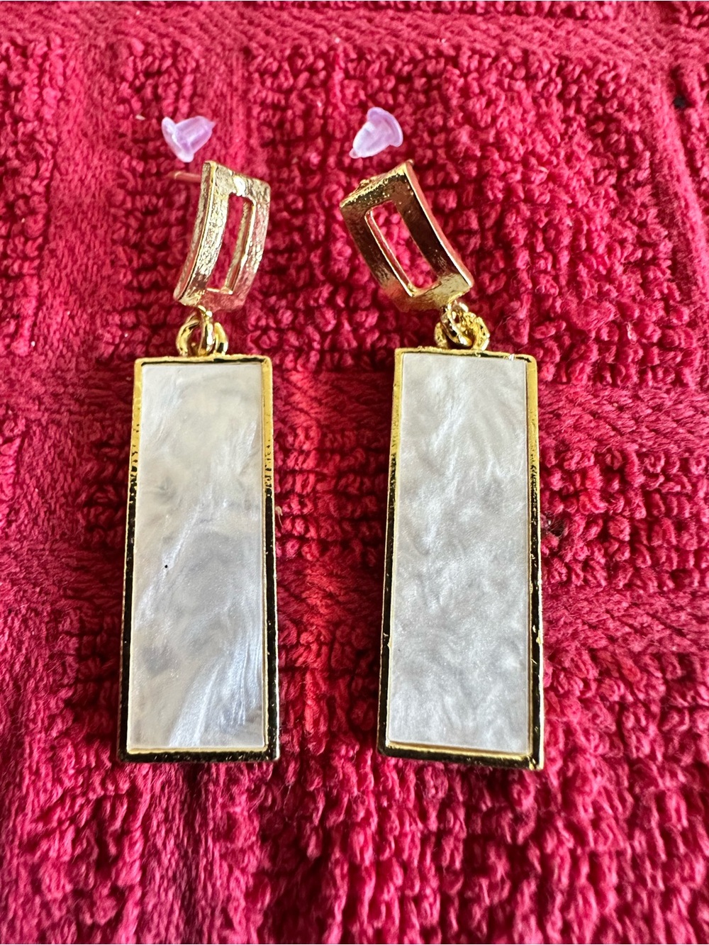 Unlisted Gold and White Rectangular Drop Earrings - Modern Geometric Style